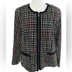 KORET zip front lined jacket with pockets, braid trim size 16.